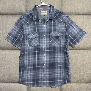 Mens‎ Flag and Anthem Short Sleeve Button Up Shirt w/ Pearl Snaps - Large